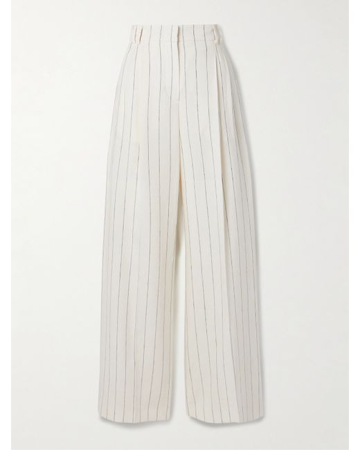 Another Tomorrow Net Sustain Pleated Pinstriped Linen Wide-leg Pants
