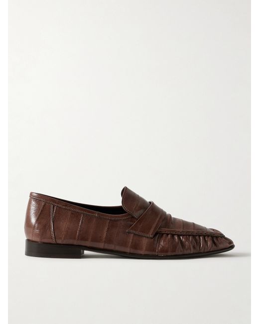 The Row Paneled Glossed-leather Loafers Tan