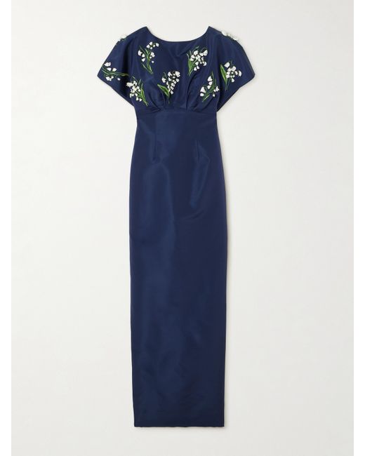 Carolina Herrera Embellished Silk-faille Gown Midnight