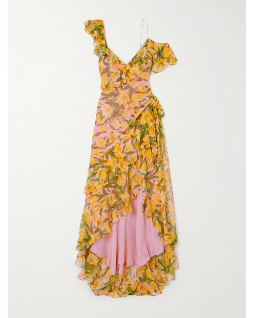 Carolina Herrera One-shoulder Ruffled Gathered Floral-print Silk-chiffon Gown