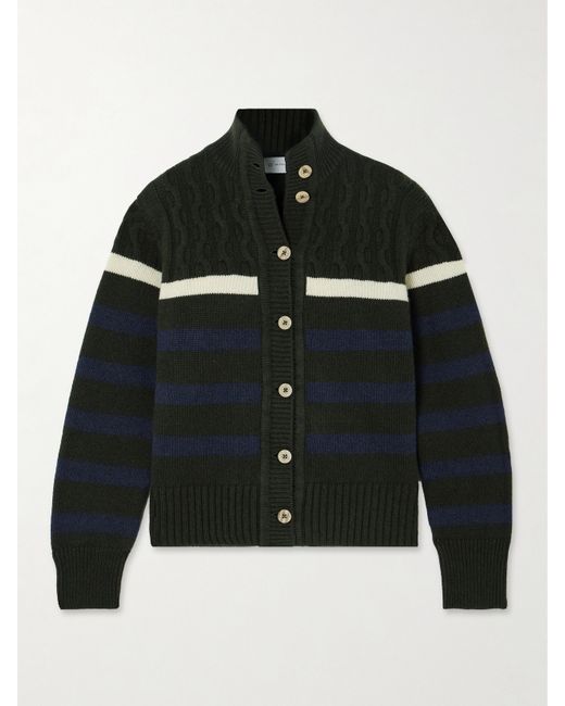 We Norwegians Nordkapp Striped Cable-knit Merino Wool And Cashmere-blend Cardigan Army