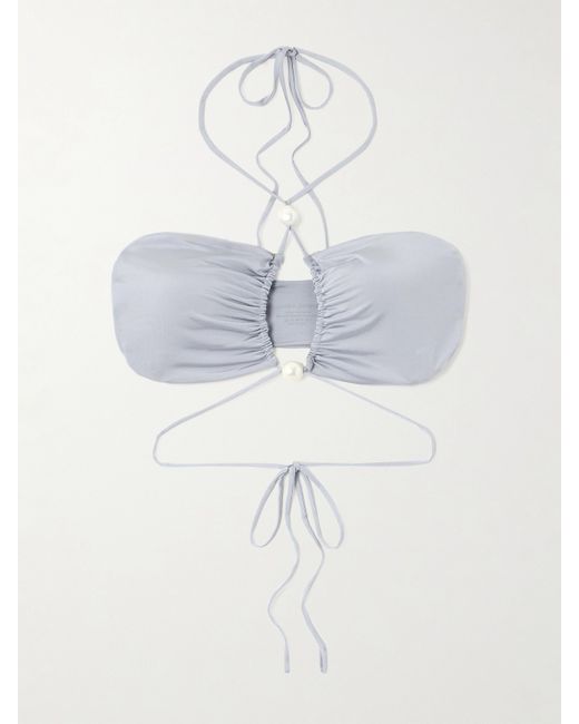 Magda Butrym Cutout Faux Pearl-embellished Bikini Top
