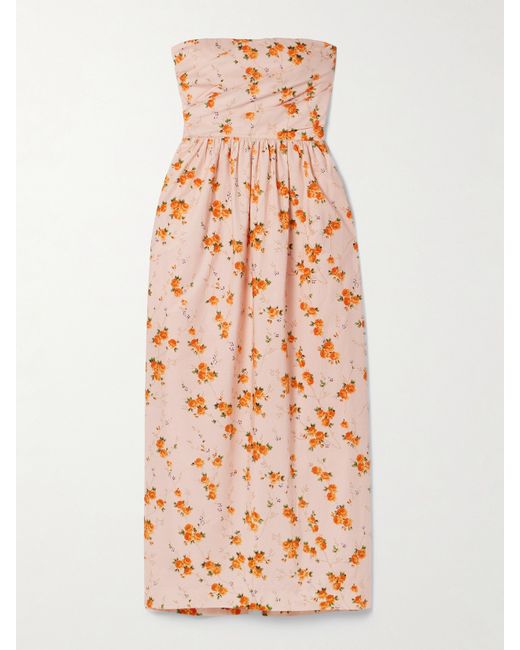 Loveshackfancy Luxie Strapless Floral-print Cotton-voile Midi Dress