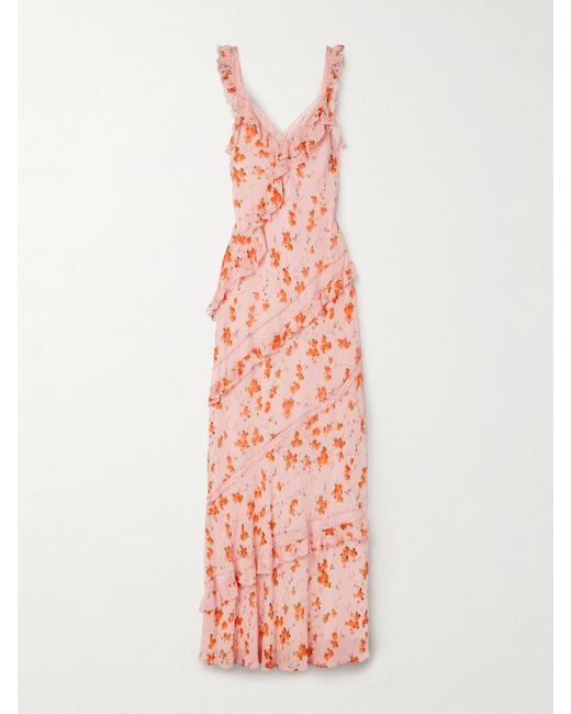 Loveshackfancy Radiance Lace-trimmed Ruffled Floral-print Crepe De Chine Maxi Dress