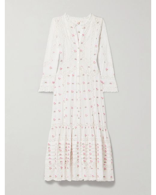 Loveshackfancy Avin Pointelle-knit And Crocheted Lace-trimmed Embroidered Cotton-voile Midi Dress