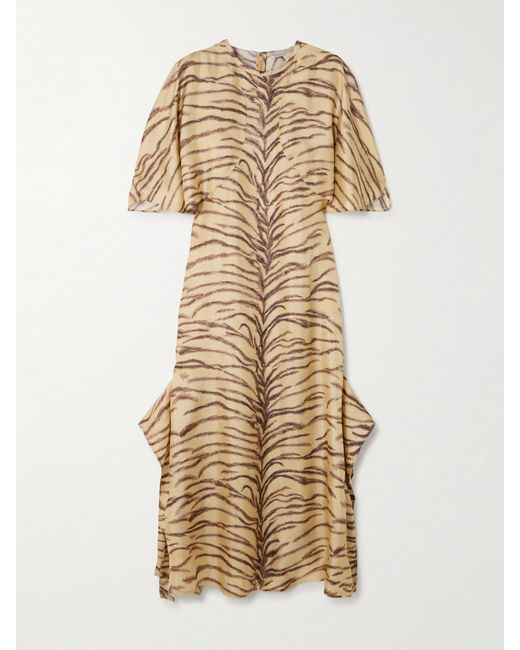 Stella McCartney Draped Zebra-print Silk Midi Dress Neutral