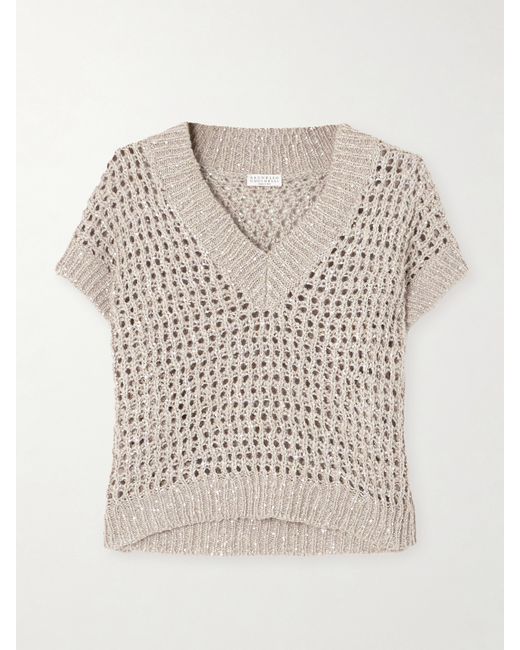 Brunello Cucinelli Sequin-embellished Open-knit Sweater