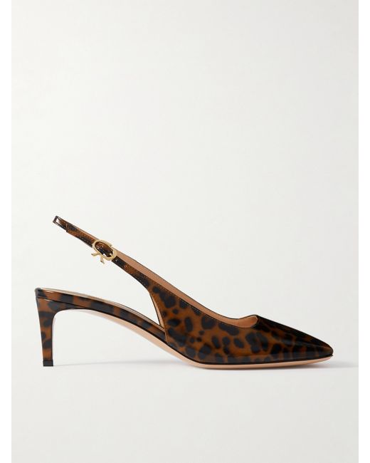 Gianvito Rossi Nuit 55 Leopard-print Glossed-leather Slingback Pumps Leopard print