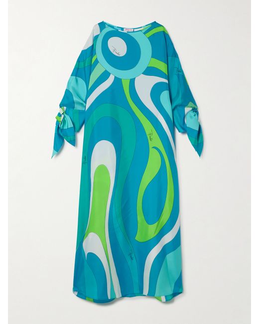 Pucci Marmo Printed Silk-twill Kaftan Turquoise