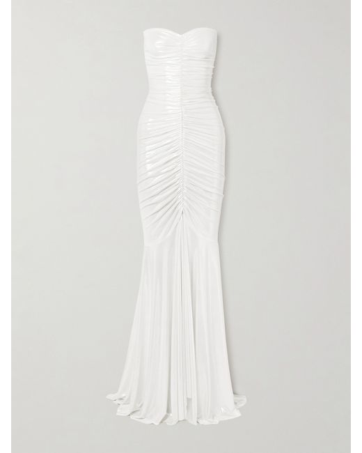 Norma Kamali Strapless Ruched Stretch-lamé Gown