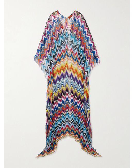 Missoni Mare Fringed Striped Metallic Crochet-knit Kaftan