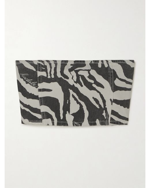 Rotate Birger Christensen Zebra-print Strapless Cropped Organic Denim Top Zebra print