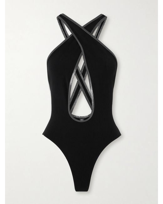 Lisa Marie Fernandez Pretzel Cutout Metallic-trimmed Crepe Swimsuit