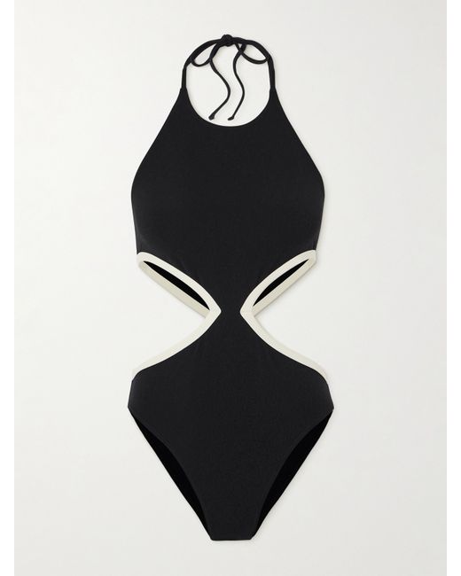 Lisa Marie Fernandez Cutout Two-tone Stretch-crepe Halterneck Swimsuit