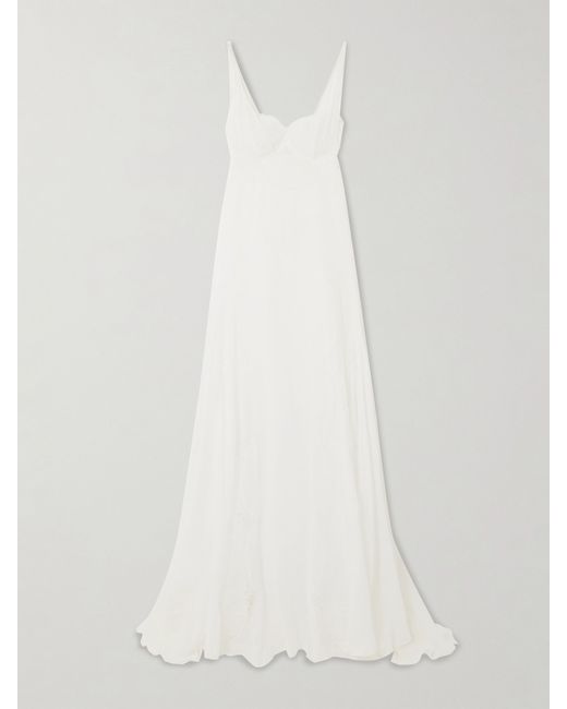 Costarellos Semeli Chantilly Lace-trimmed Silk-georgette Gown
