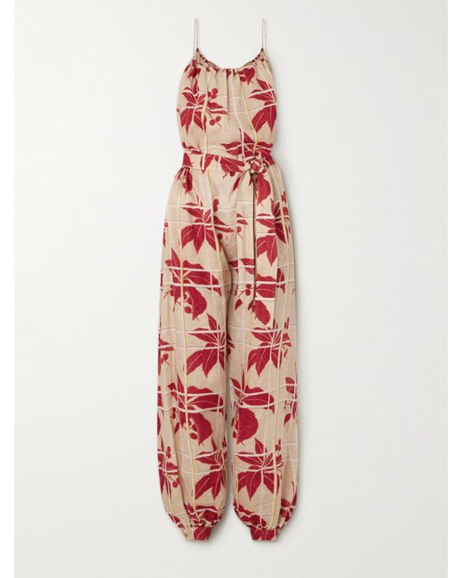 Loro Piana Belted Printed Linen Jumpsuit