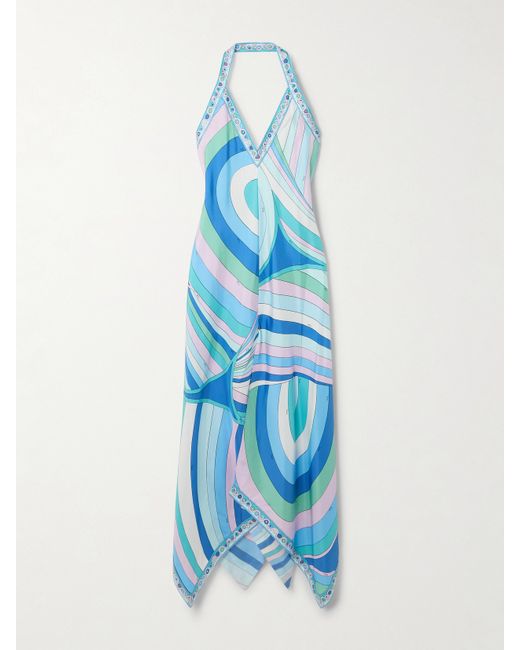 Pucci Printed Silk-twill Halterneck Maxi Dress