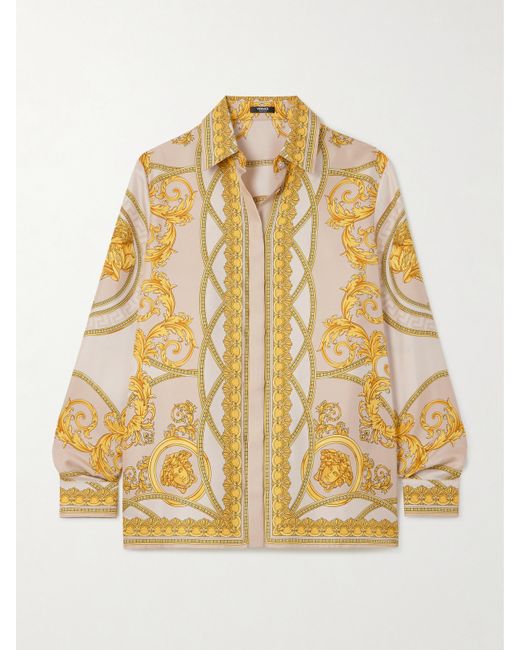Versace Printed Silk-twill Shirt Taupe