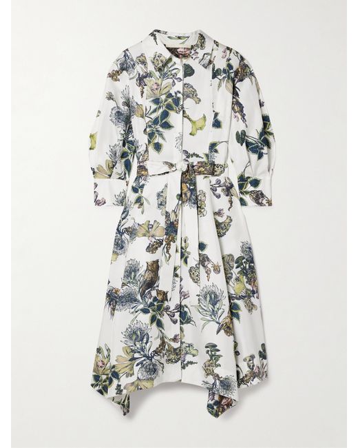 Jason Wu Collection Belted Printed Silk-twill Midi Shirt Dress
