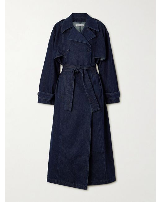 The Frankie Shop Double-breasted Denim Trench Coat Indigo