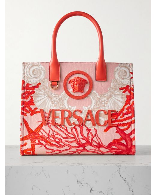 Versace Embellished Leather-trimmed Printed Canvas Tote