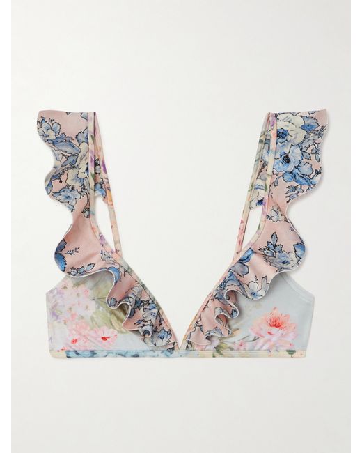 Zimmermann Halliday Ruffled Floral-print Bikini Top