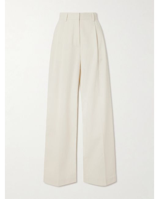 Totême Pleated Silk And Organic Cotton-blend Corduroy Wide-leg Pants