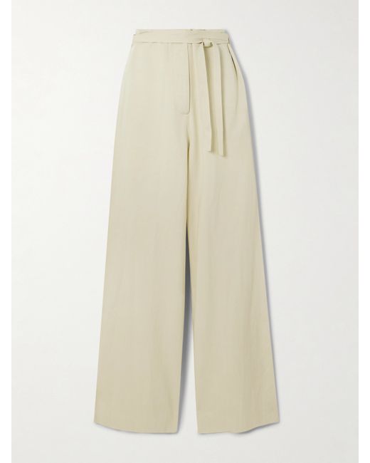 Totême Belted Organic Cotton-twill Wide-leg Pants Stone