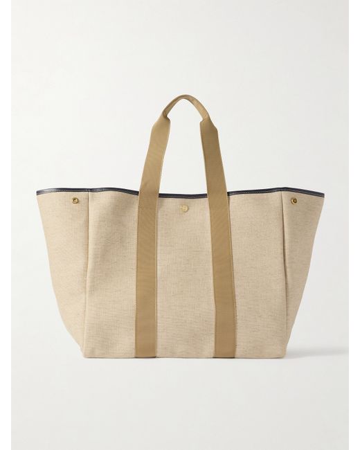 Rue De Verneuil Traversée Large Leather And Webbing-trimmed Canvas Tote