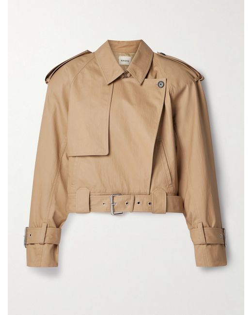 Khaite Hammond Cropped Belted Leather Trench Coat Tan