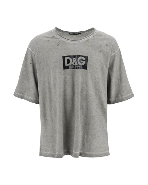 Dolce & Gabbana Washed Cotton T-Shirt With Destroyed Detailing