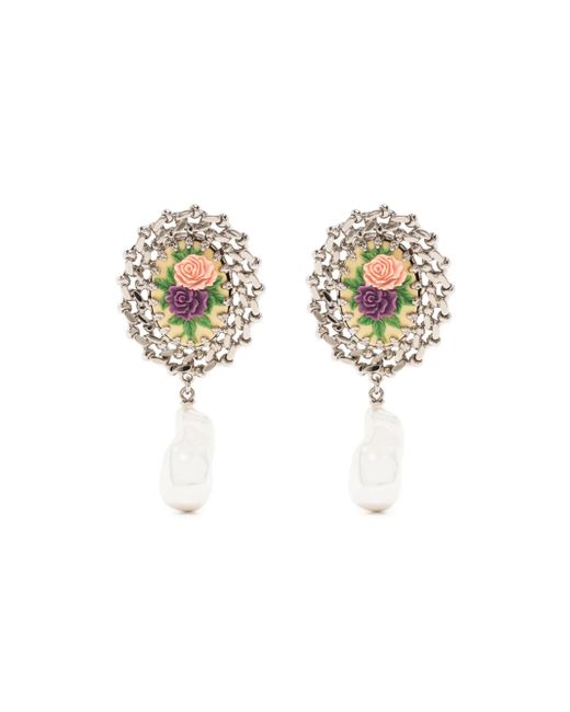 Alessandra Rich Earrings With Chain And Pearl