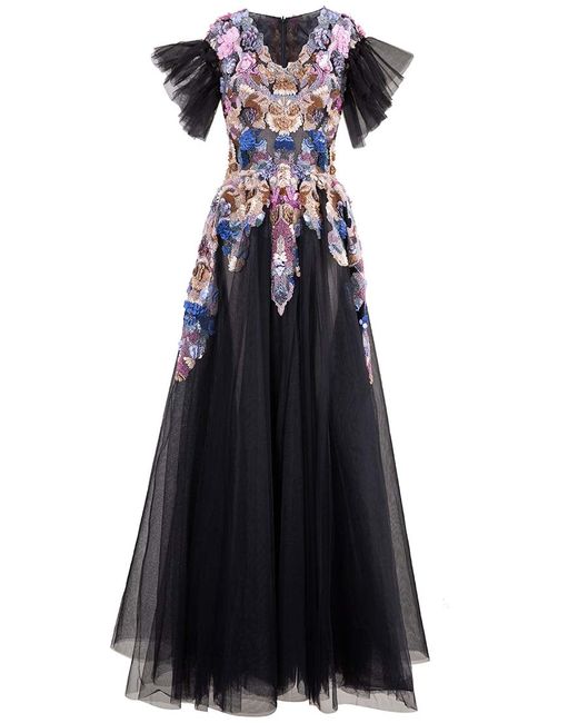 Saiid Kobeisy Beaded Tulle Dress With Gathered Sleeves