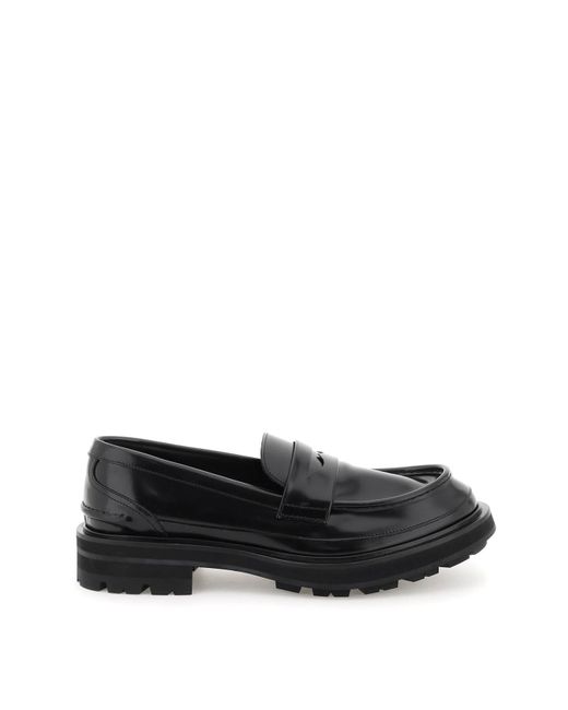 Alexander McQueen Brushed Leather Penny Loafers