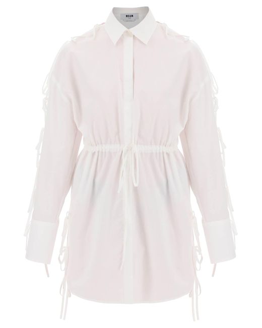 Msgm Mini Shirt Dress With Cut-Outs And Bows