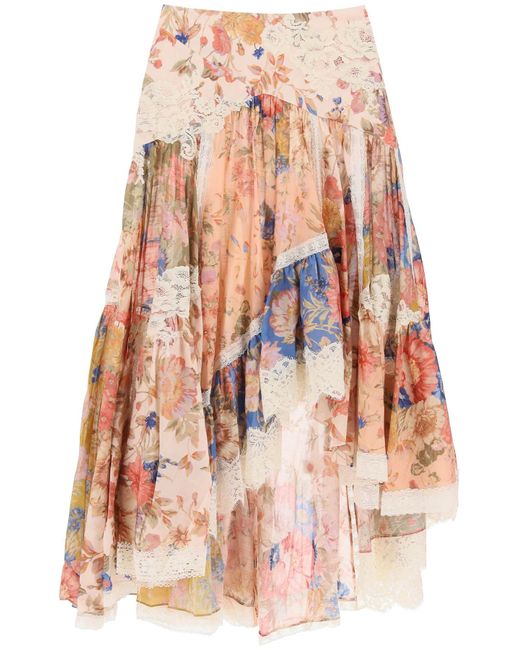 Zimmermann August asymmetric skirt with lace trims