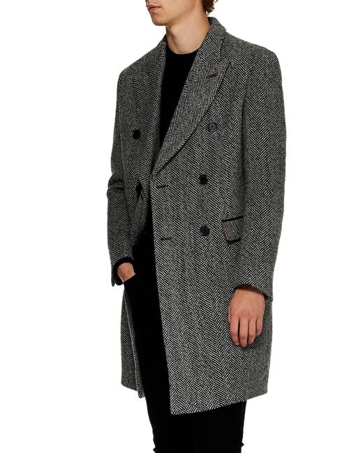 Topman Herringbone Wool Blend Coat Grey