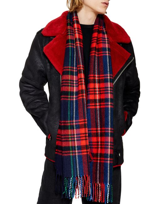 Topman Classic Check Scarf One Red