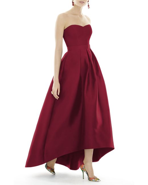 Alfred Sung Strapless High/low Sateen Twill Gown