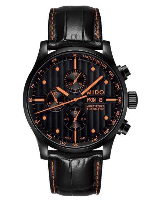 Mido Multifort Automatic Chronograph Leather Strap Watch 44Mm