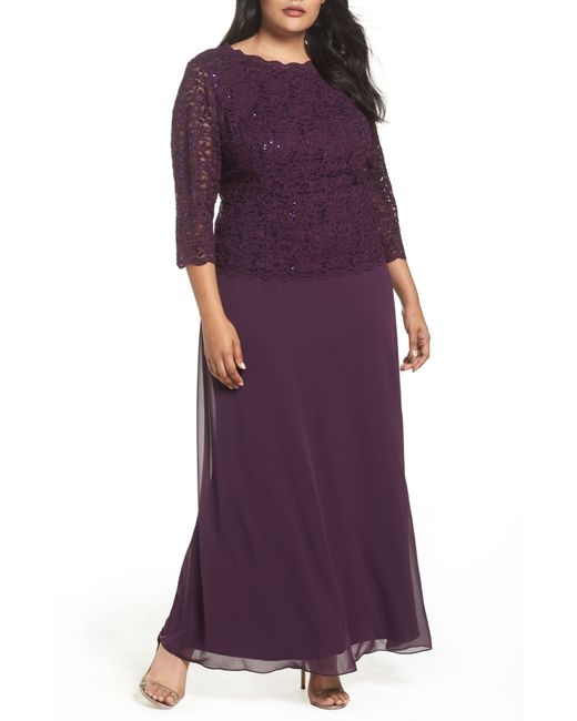 Alex Evenings Plus Embellished Lace Chiffon Gown