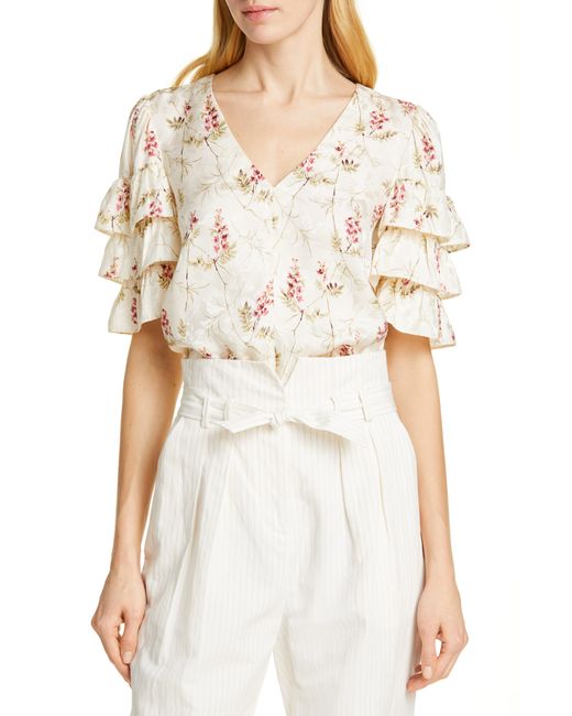 Rebecca Taylor Tiered Ruffle Sleeve Silk Blend Blouse