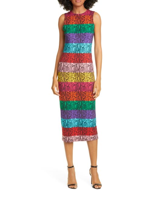 Alice + Olivia Delora Rainbow Snake Print Dress