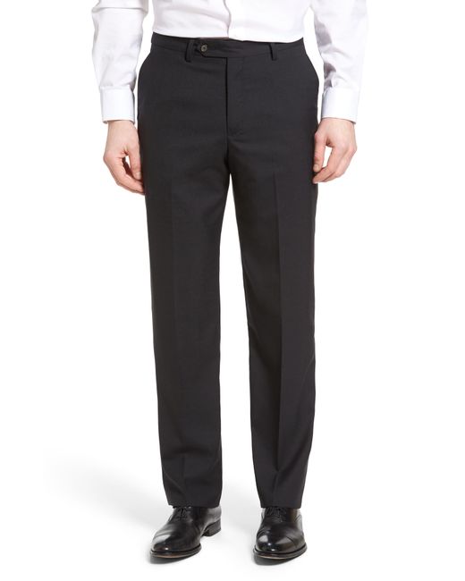 Berle Flat Front Solid Wool Trousers