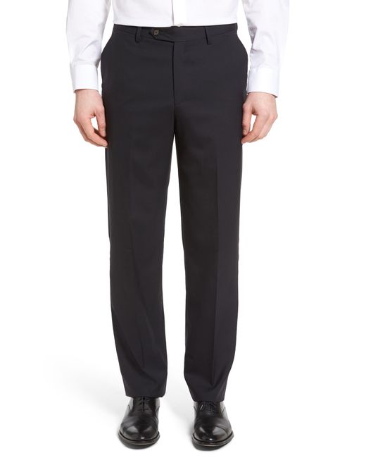 Berle Flat Front Solid Wool Trousers