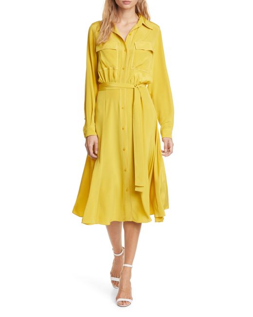 Dvf Antoinette Long Sleeve Silk Shirtdress Yellow