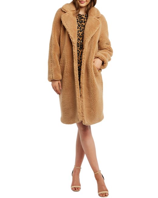 Bardot Faux Fur Long Coat Beige