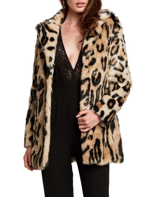 Bardot Animal Leopard Faux Fur Coat Beige