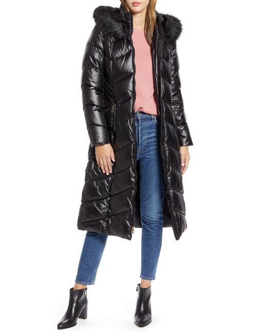 Gallery Long Quilted Parka With Faux Fur Trim
