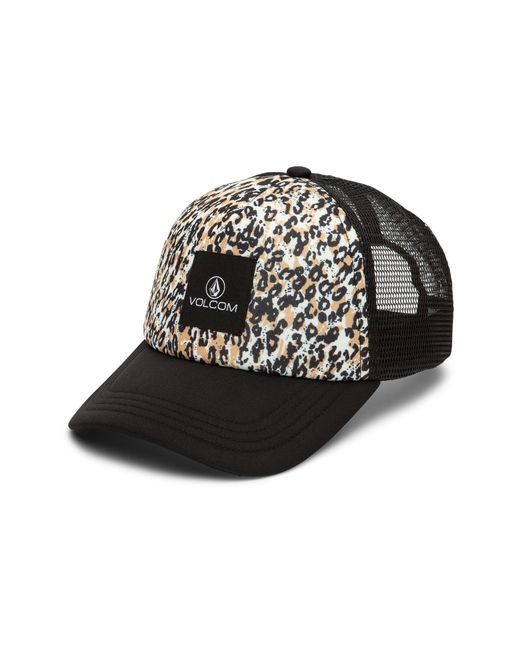 Volcom Buds For Life Leopard Print Trucker Hat Black